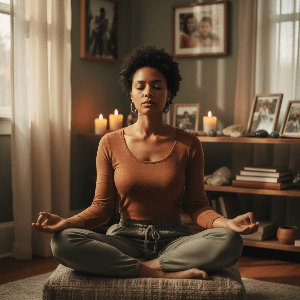 Woman in peaceful, supported moment