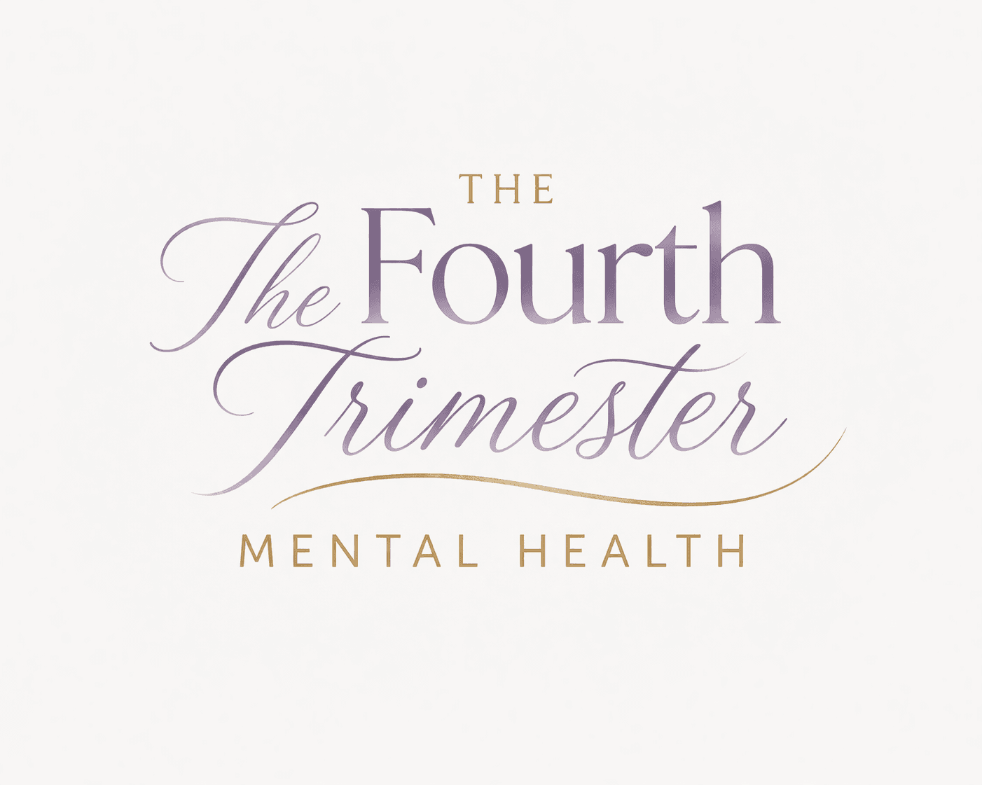 Elegant purple and gold typography logo for 'The Fourth Trimester Mental Health' on white.